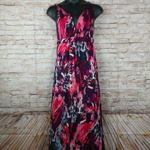 Matty M Multi Color Size Large Floral maxi dress Plunging Neckline